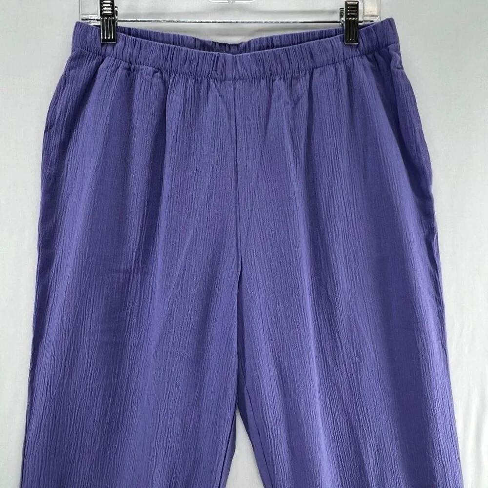 Appleseeds Crinkle Gauze Pull On Pants Womens 12P Elastic Waist High Rise Purple - Picture 3 of 10